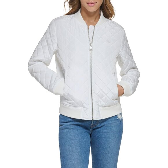 Women's Diamond Quilted Bomber Jacket With Front Pockets - Regular & Plus Sizes